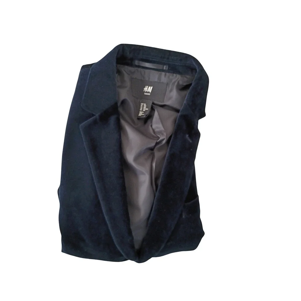 Mens‎ Navy Velvet Evening Blazer Slim Fit 40R Luxury Formal Jacket NWOT